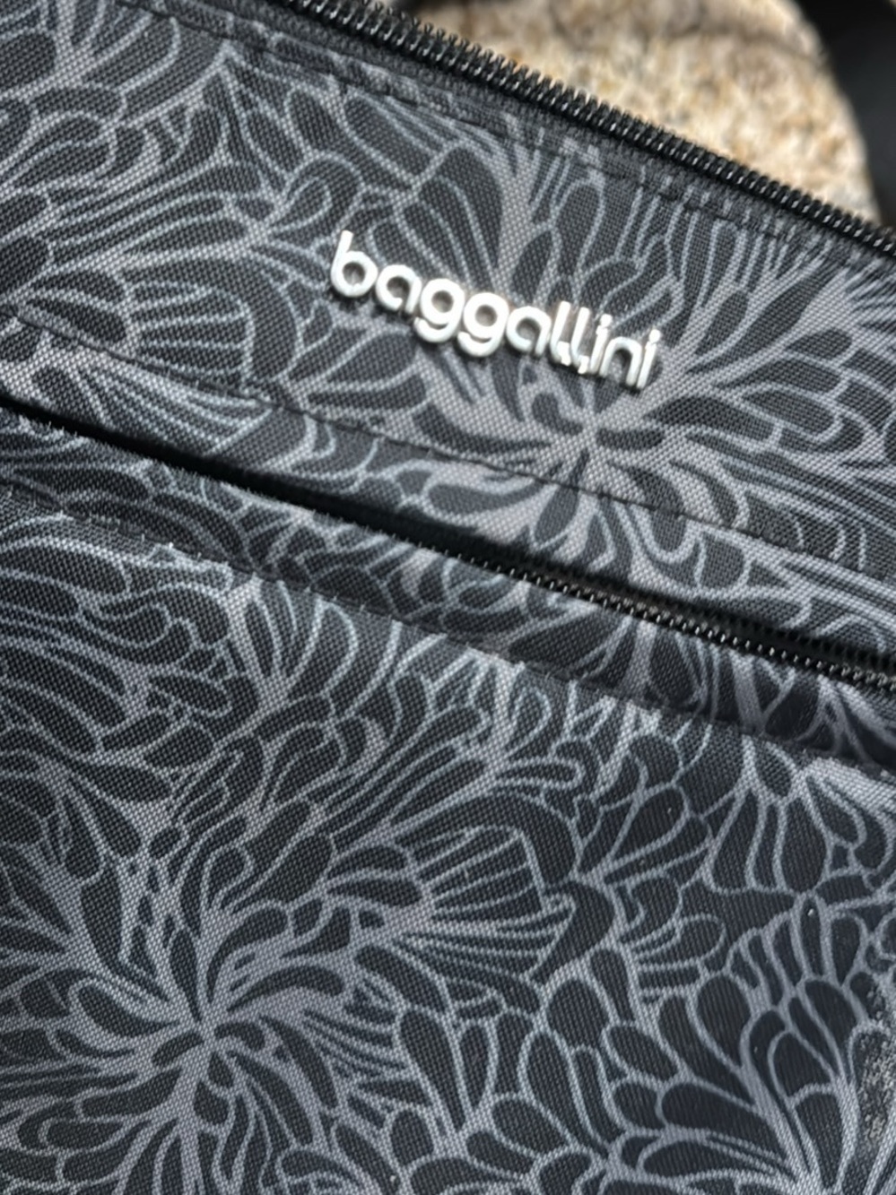 Baggallini Gray and Black Floral Messenger Bag